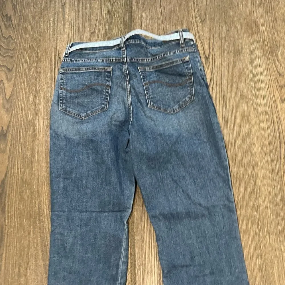 NWOT Lee Girls Relaxed Fit Straight Leg Mid Rise Belted Size 10 Long